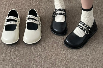 Grommet Double-Strap Mary Jane Flats