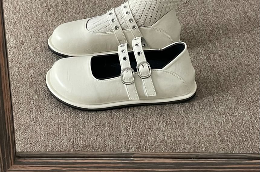 Grommet Double-Strap Mary Jane Flats