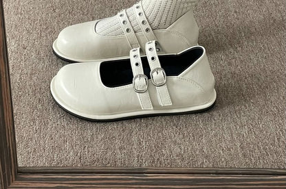 Grommet Double-Strap Mary Jane Flats