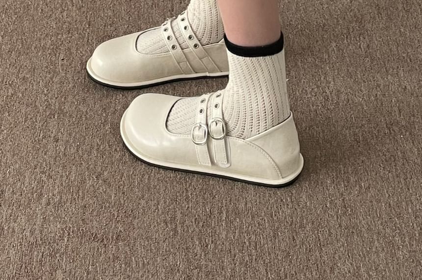 Grommet Double-Strap Mary Jane Flats