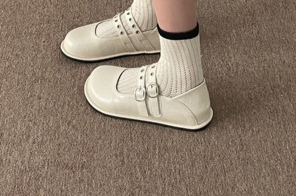 Grommet Double-Strap Mary Jane Flats