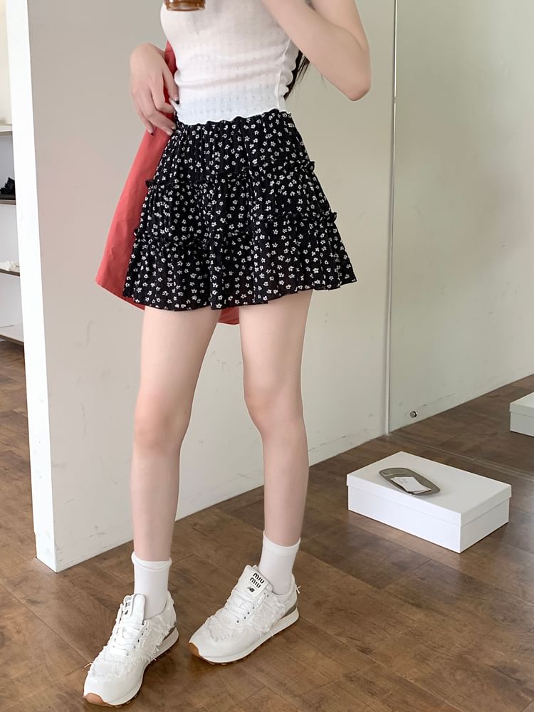 Floral Tiered Mini A-Line Skirt