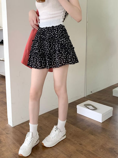 Floral Tiered Mini A-Line Skirt