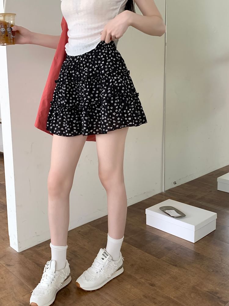 Floral Tiered Mini A-Line Skirt