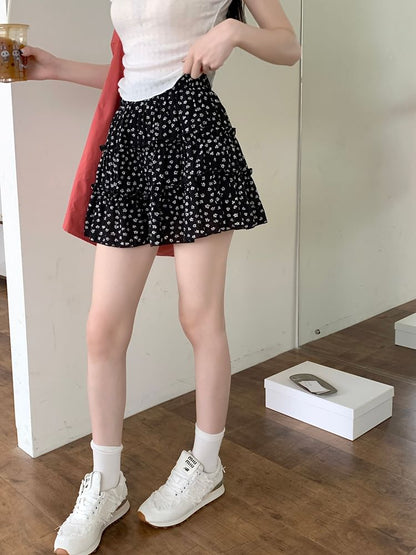 Floral Tiered Mini A-Line Skirt
