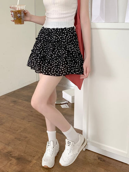 Floral Tiered Mini A-Line Skirt