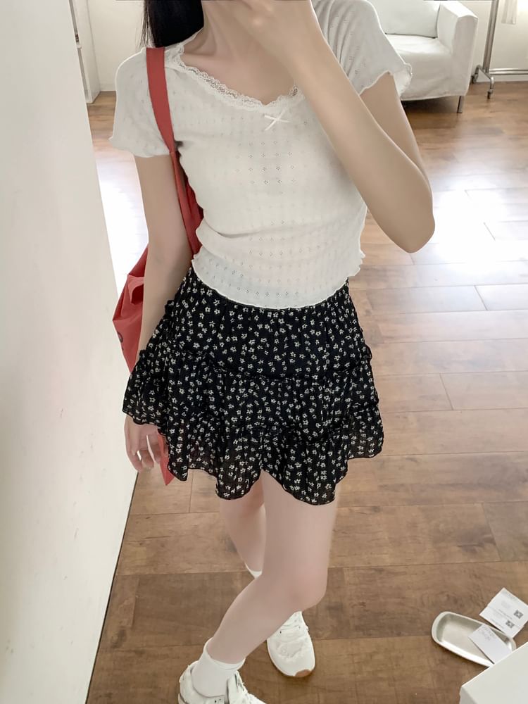 Floral Tiered Mini A-Line Skirt