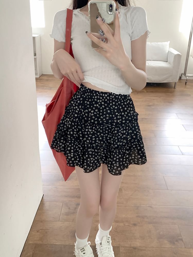 Floral Tiered Mini A-Line Skirt