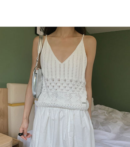 V-Neck Perforated Knit Crop Cami & Lace Mini Skirt