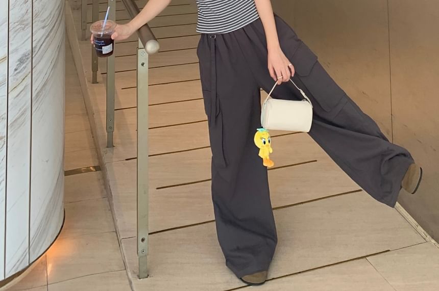 Striped Eyelet Lace Crop Top & Cargo Pants