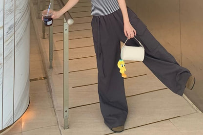 Striped Eyelet Lace Crop Top & Cargo Pants