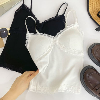 V-Neck Lace Trim Padded Camisole