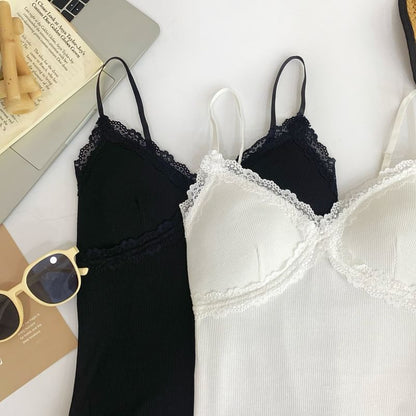 V-Neck Lace Trim Padded Camisole
