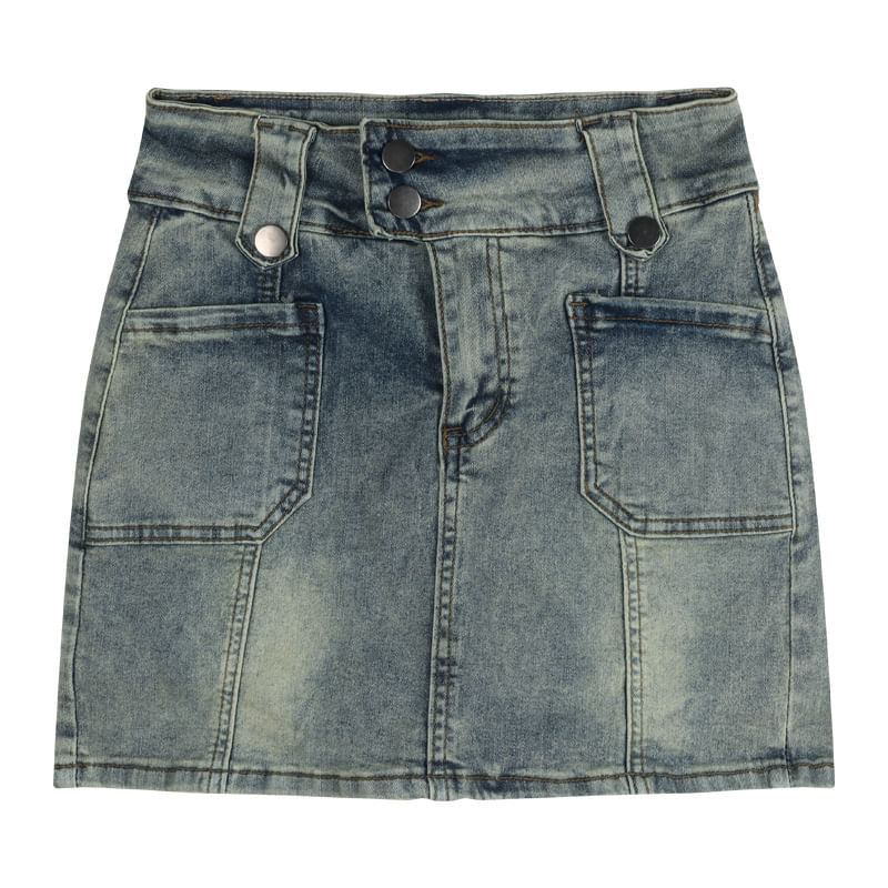 High Waist Denim Mini Skort