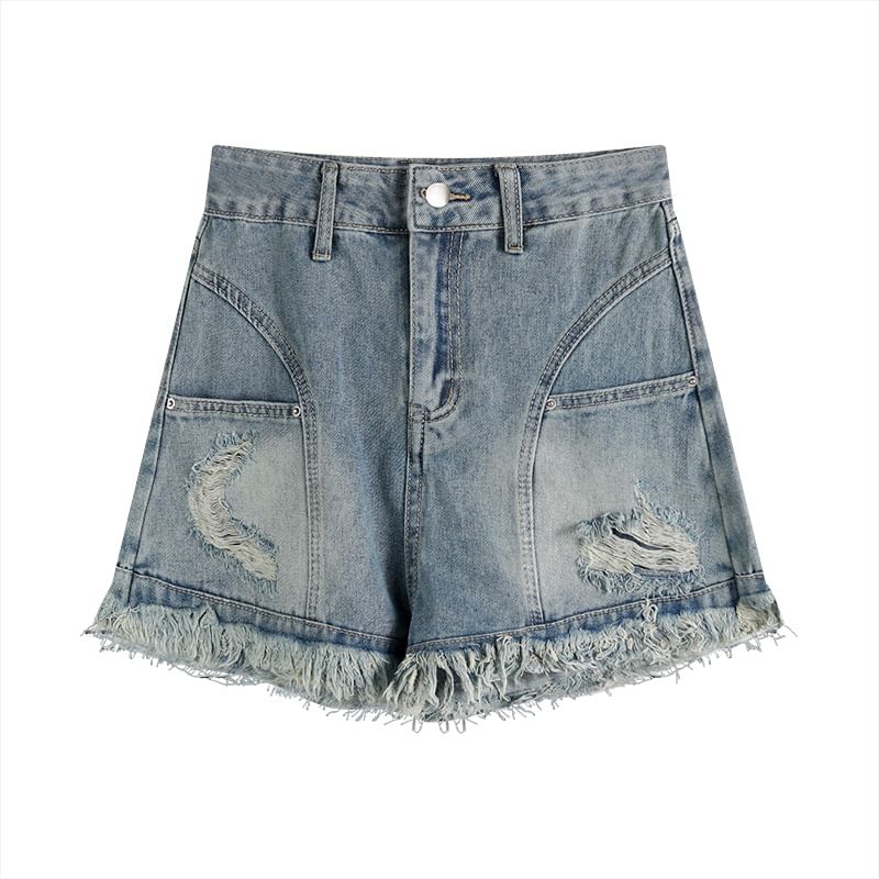High Waist Frayed Denim Shorts
