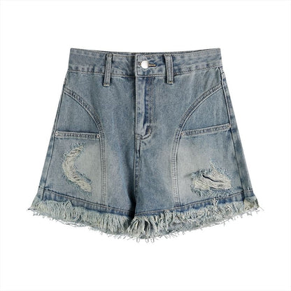 High Waist Frayed Denim Shorts