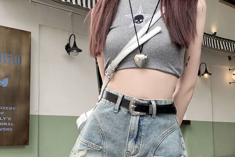 High Waist Frayed Denim Shorts