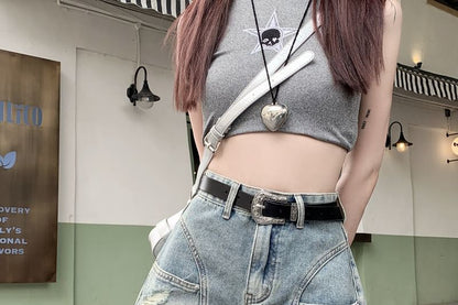 High Waist Frayed Denim Shorts