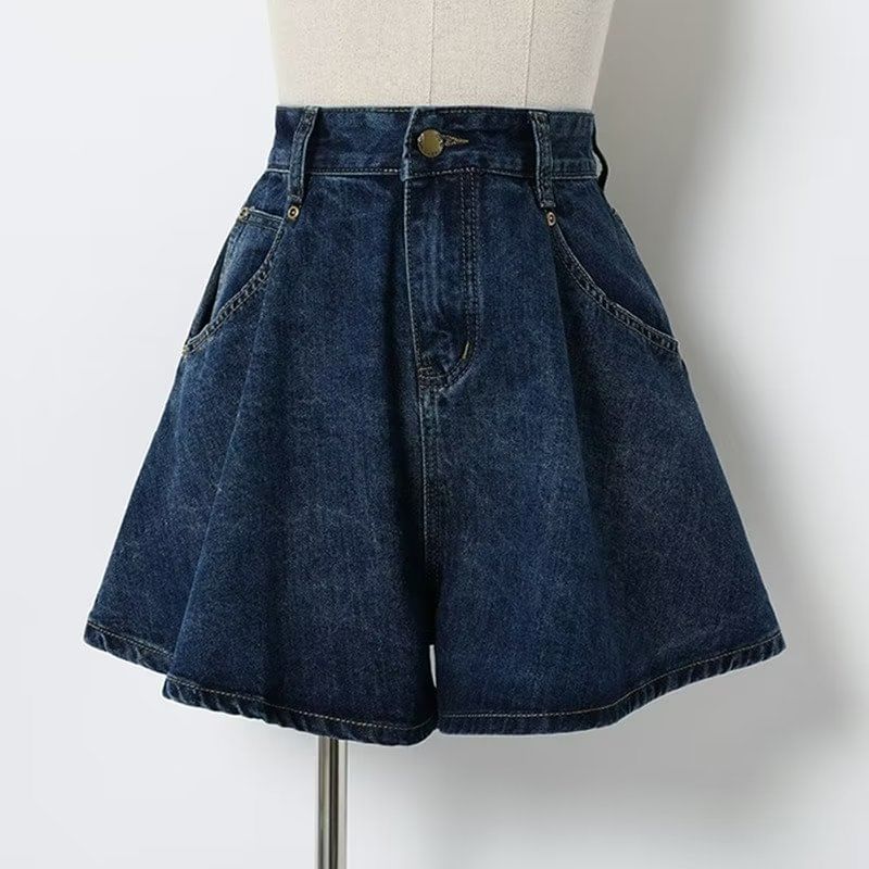 High Waist Wide Leg Denim Shorts