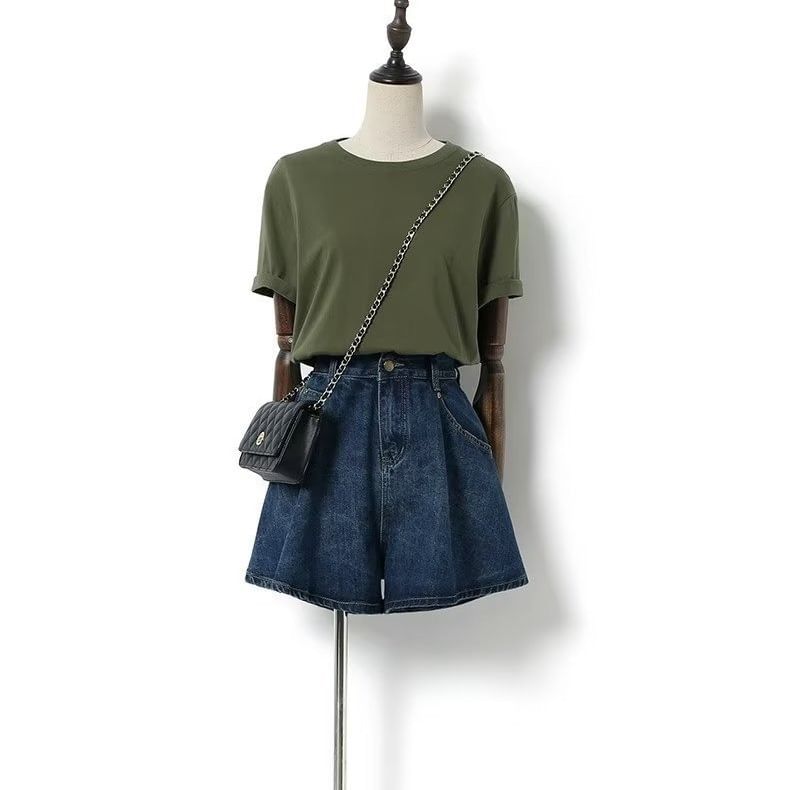 High Waist Wide Leg Denim Shorts