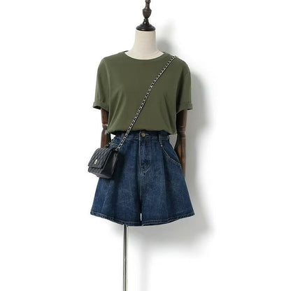 High Waist Wide Leg Denim Shorts
