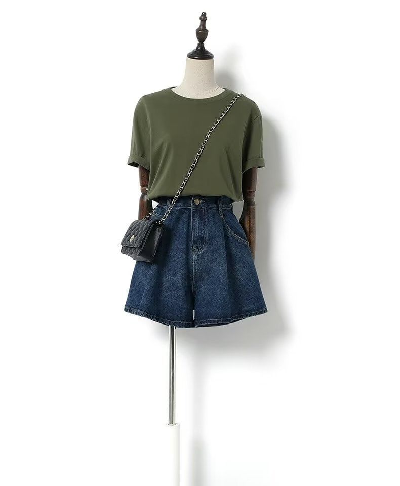 High Waist Wide Leg Denim Shorts