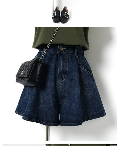 High Waist Wide Leg Denim Shorts