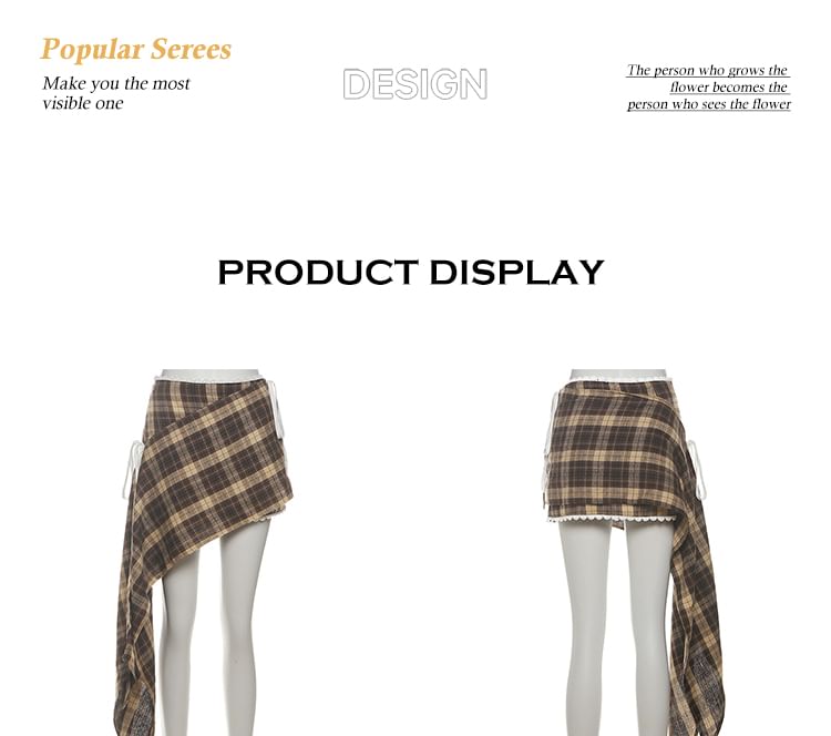 Plaid Lace Crop Cami & Asymmetrical Mini Skirt