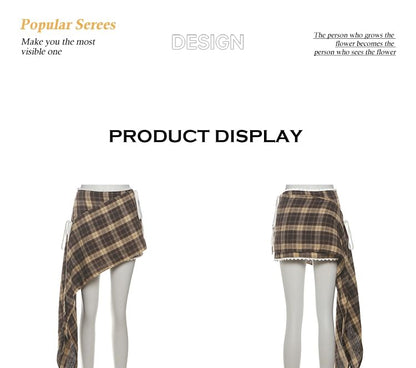 Plaid Lace Crop Cami & Asymmetrical Mini Skirt