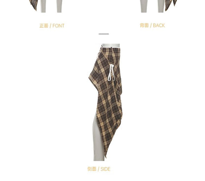 Plaid Lace Crop Cami & Asymmetrical Mini Skirt