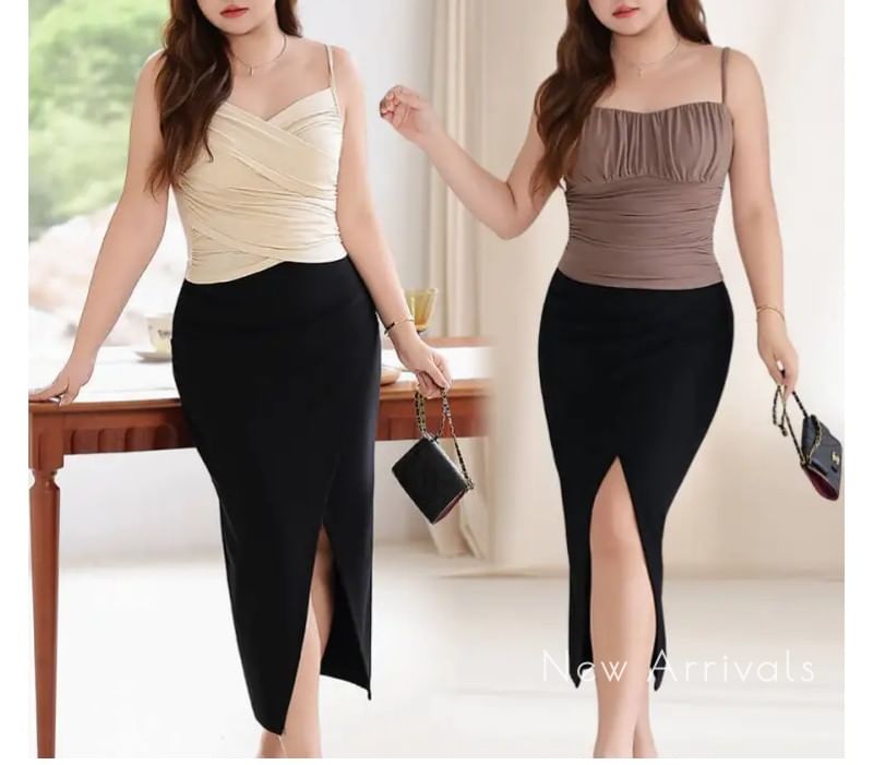 Slit Hem High Waist Midi Pencil Skirt