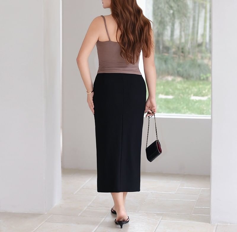 Slit Hem High Waist Midi Pencil Skirt
