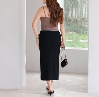 Slit Hem High Waist Midi Pencil Skirt