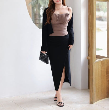 Slit Hem High Waist Midi Pencil Skirt