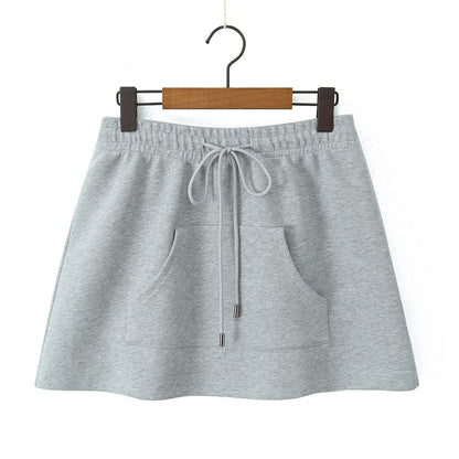 Half Zip Sailor Collar Top & Drawstring Waist Skirt