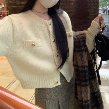 Crew Neck Button-Up Crop Cardigan