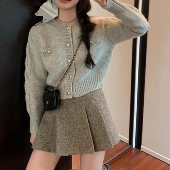 Crew Neck Button-Up Crop Cardigan