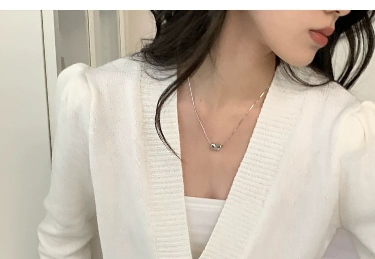 V-Neck Plain Faux Pearl Buttoned Crop Cardigan