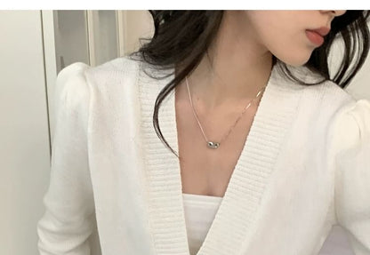 V-Neck Plain Faux Pearl Buttoned Crop Cardigan