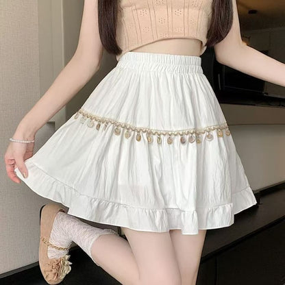 Tassel High Waist Mini A-Line Skirt
