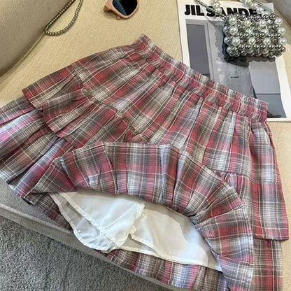 Plaid Layered High Waist Mini A-Line Skirt