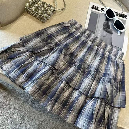 Plaid Layered High Waist Mini A-Line Skirt