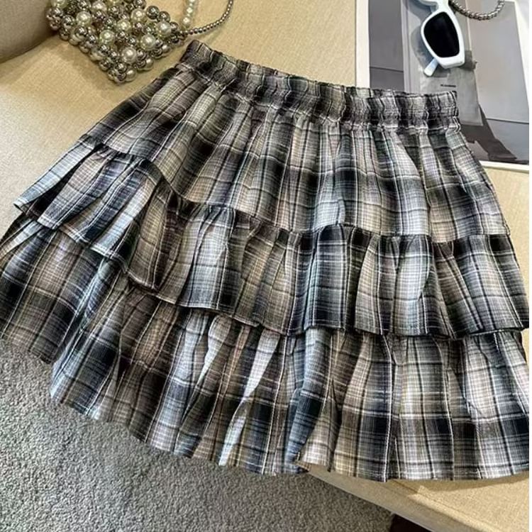 Plaid Layered High Waist Mini A-Line Skirt