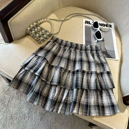 Plaid Layered High Waist Mini A-Line Skirt