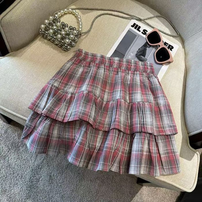 Plaid Layered High Waist Mini A-Line Skirt