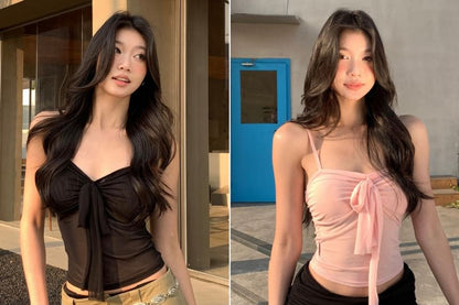 Plain Padded Sheer Halter Cropped Top