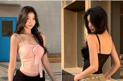 Plain Padded Sheer Halter Cropped Top