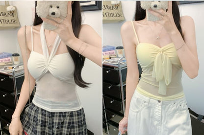 Plain Padded Sheer Halter Cropped Top