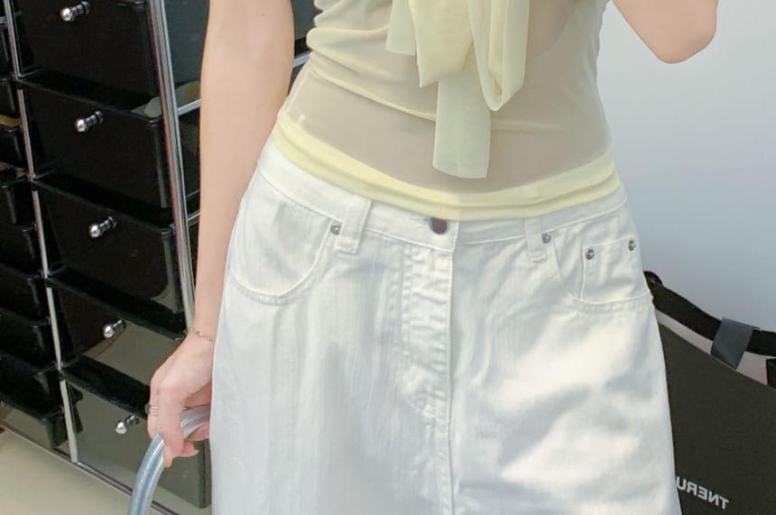 Plain Padded Sheer Halter Cropped Top