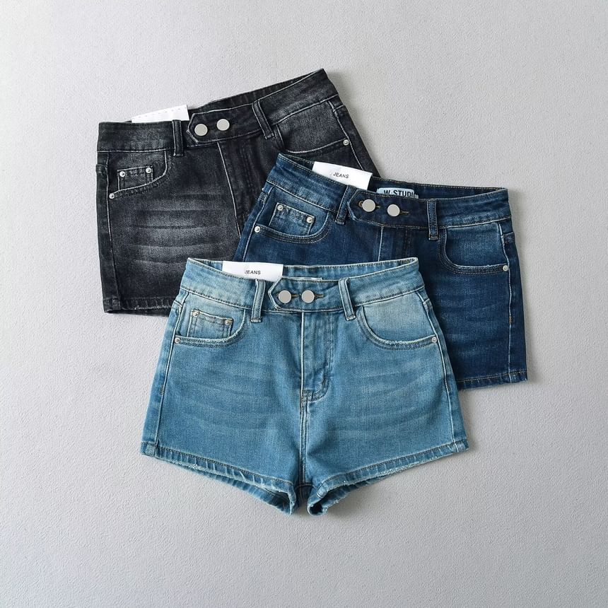High Waist Washed Denim Shorts